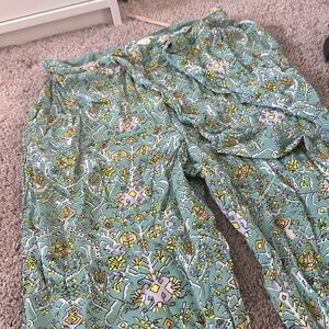Stunning Anthropologie Maeve Light Turquoise Patterned Flowy Pants. Sz 14. EUC